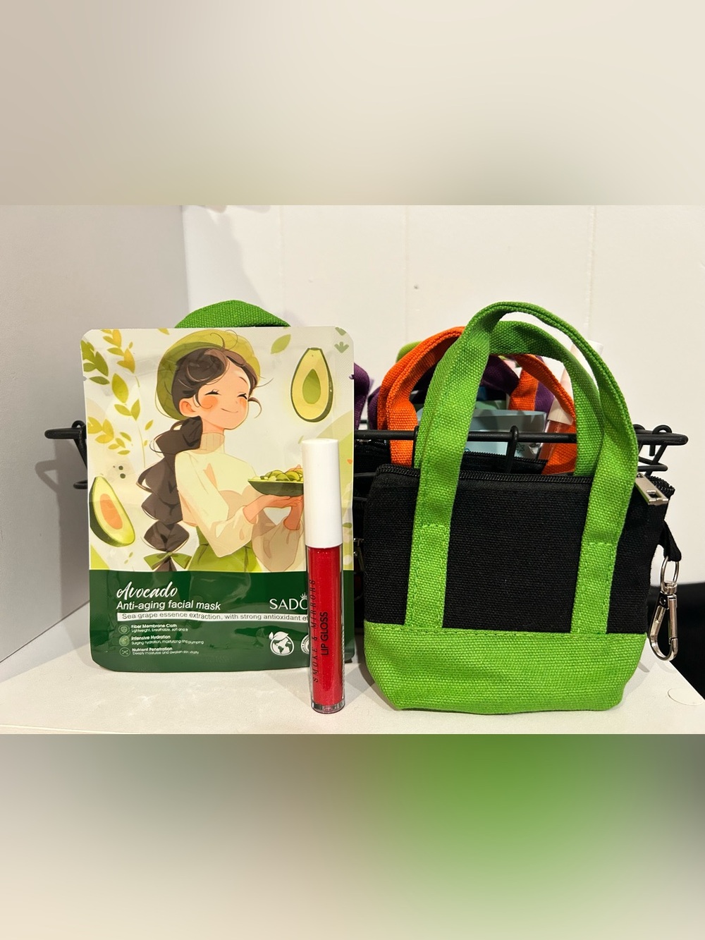 Canvas Mini Tote Bag with Face Mask and Lip Gloss